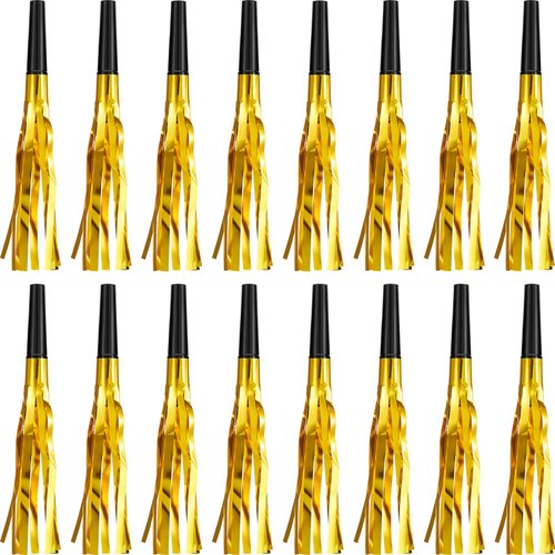 Sumind 24 Pieces Gold Noise Makers Glitter Noise Makers Metallic Fringed Party Blowers for Adults Birthday Graduation Sporting Events 2025 New Years Party Favor Supplies