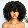 SOKU Afro Kinky Curly Wigs for Black Women Short Natural Black Curly Afro Wig with Bangs 10 Inch Synthetic Glueless Full Wig Heat Friendly Afro Bomb Curly Womens Wig