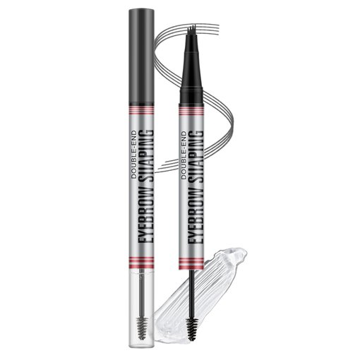 AFGHOUZ Eyebrow Pencil And Brow Gel Set, Dual-Ended 4 Micro-Fork Tip Brow Pencil + Clear Brow Gel Brush, Waterproof Eyebrow Makeup Pen