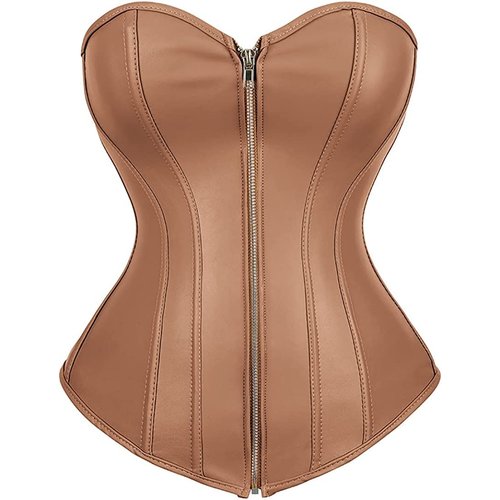 Corsets for Women Faux Leather Corset Top Steampunk Corsets Zipper Bustier Pirate Costume Brown Medium