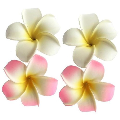 4 Pcs White and Pink Hawaiian Frangipani Plumeria Foam Head Flower,Party Beach Hair Clip and Barrettes,Luau Party Supplies favors, Bridal WeddingHair Accessories Hair Clips Barrettes Clips(7cm)