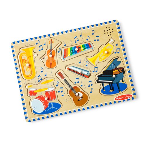 Melissa & Doug Musical Instruments Sound Puzzle - Wooden Peg Puzzle (8 pcs) - Wooden Peg Chunky Baby Puzzle, Music Learning Toys, Musical Sound Puzzles For Toddlers And Preschoolers Ages 2+