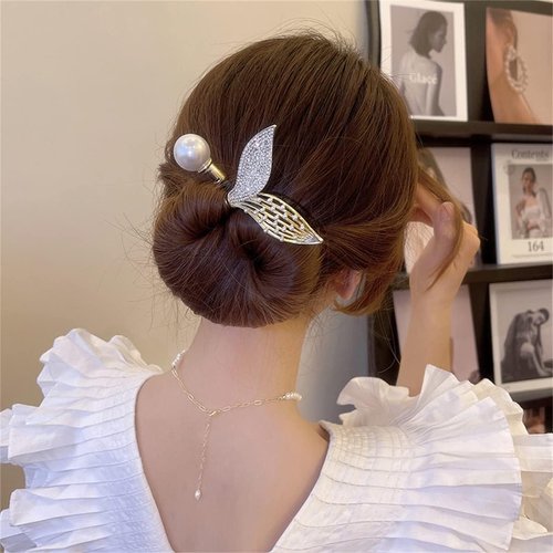Ins Style Elegant Lazy Hair Curler, French Twist Hair Bun Maker, Lazy Flower Hairpin,Rhinestone Hand-Embroidered Flower Hair Accessory (Fish Tail)