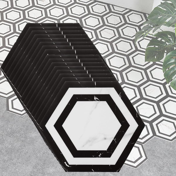 Acrux7 30 Pack Vinyl Flooring Hexagon Peel and Stick Floor Tiles, Self Adhesive Water Proof Clearance Laminate Flooring Vinyl Floor Tile for Kitchen Bathroom Bedroom, Marble Textured