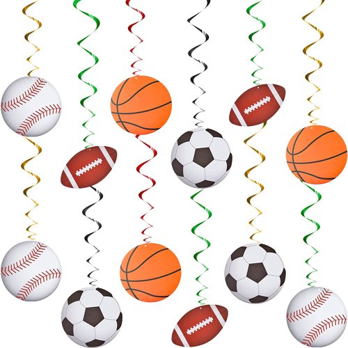 24 Pieces Sports Hanging Swirl Decorations Baseball Basketball Football Soccer Hanging Swirls Whirls Sport Theme Ceiling Streamers Colorful Swirls Streamers for Birthday Sport Party Supplies