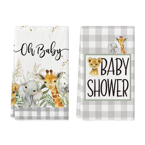 Artoid Mode Elephant Giraffe Oh Baby Shower Kitchen Towels Dish Towels, 18x26 Inch Seasonal Festival Decoration Hand Towels Set of 2