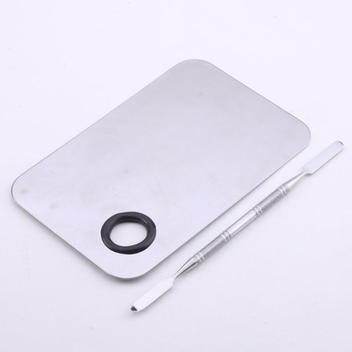 Onwon Stainless Steel Professional Pro Lady Cosmetic Makeup Palette Nail Eye Shadow Mixing Makeup Palette with Spatula Tool(150x100MM)