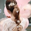 5 Pcs Bridal Wedding Hair Pins Crystal Pearl Hair Clips with White Flower Gold Leaf Flower Headpiece Vintage Wedding Hair Accessories Rhinestone Jewelry Hair Side Combs Slides for Women Girls