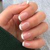 LPOODDNU White French Tip Press on Nails Short Square Fake Nails Glossy Pink Nails Full Cover Glue on Nails Acrylic False Nails Cute Artificial Stick on Nails for Women Girls DIY Nail Salon - 24PCS
