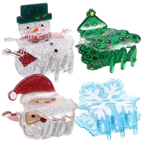Ipetboom 4pcs Christmas Hair Claw Clips for Women Girls, Christmas Tree snowflake Snowman Santa Claus Hair Clip Christmas Hair Accessories