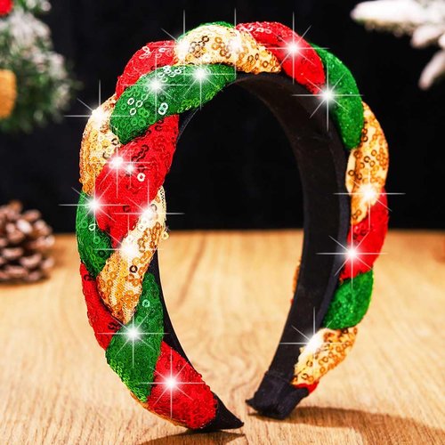 GORTIN Christmas Headband Sequin Headband for Women Knotted Hair Band Holiday Xmas Hair Accessori...