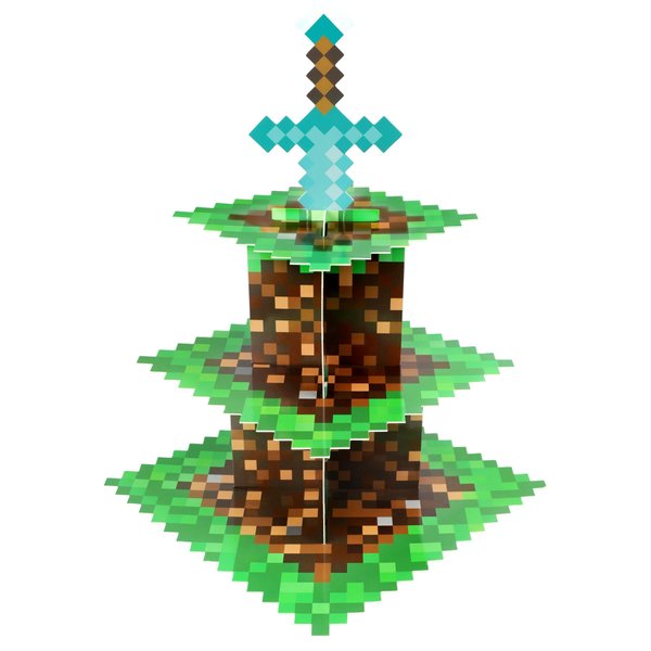 Pixel Game Style Cupcake Holder, 3-Tier Cardboard Cupcake Stand, Dessert Tower Display for Birthday Party Supplies Decoration