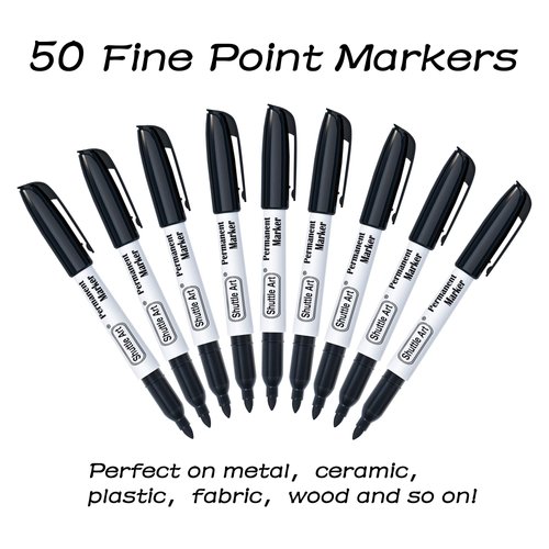 Shuttle Art Permanent Markers, 50 Pack Black Permanent Marker set,Fine Point, Works on Plastic,Wood,Stone,Metal and Glass for Doodling, Marking