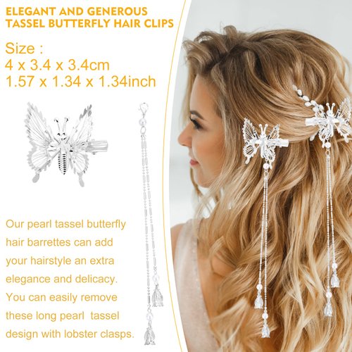 ONCHSH 3D Moving Butterfly Hair Clips,Metal Butterfly Hairpins Bride Wedding Head Pieces Hair Accessories for Women Girls (Silver)