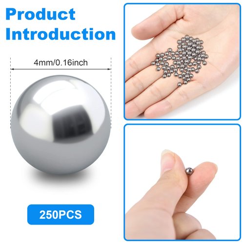 PAGOW 250PCS Paint Mixing Balls Nail Polish 316 Stainless Steel Bearing Balls, 4mm/apr. 0.16”