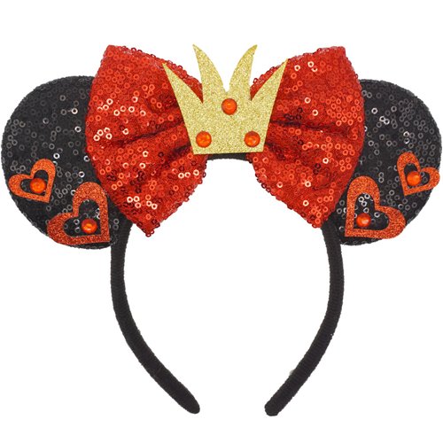 ZHENNAN Mouse Ears Headbands for Women, Glitter Red Queen Bows Ears Headbands, Red Queen Costume Cartoon Themed Events Birthday Party Decorations Hair Accessoires