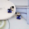 Sttiafay Vintage Sapphire Crystal Square Drop Earrings Blue Square Stud Earrings Gold Hollow Square Dangle Earrings Black Onyx Square Earrings Jewelry for Women and Girls