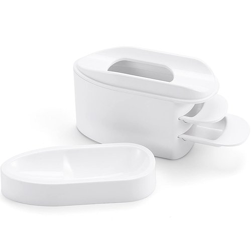 2-in-1 Dip Powder Recycling Tray System & French Tip Mold Dip Nail Tray - Nail Powder Glitter Rhinestones Pearls Saver Holder Storage Container Recycling Tool - French Smile Line Making Mold - White