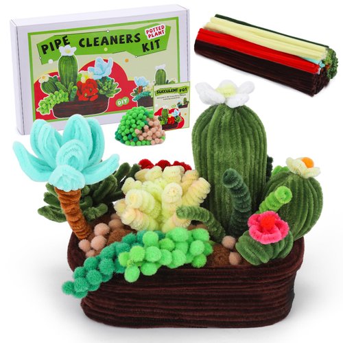Craft Pipe Cleaners Set, Cactus Potting Material Package Include Pipe Cleaners,Pom Poms, Foam Balls, Suitable for Decorating Rooms Cars as Ornaments, Christmas and Birthday Present for Family Friends