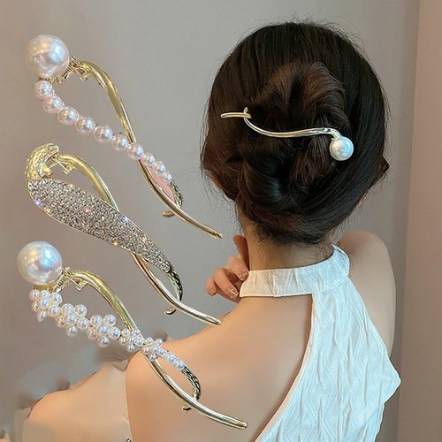 4PCS Hair Clip, Pearl Decor Banana Clip French Style Twist Hair Barrette Non Slip Jaw Hair Claws Hair Accessories