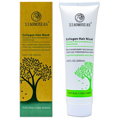 Xiaomoxuan Organic Collagen Mask for Dry Damaged Hair - Natural Deep Conditioning Hair Moisturizer with Tea Tree Oil - Split End Repair Treatment Masque, 8.8 Fl Oz