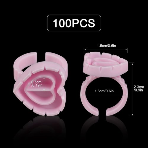 ZXMFDZ 100PCS Glue Rings Lash Rings for Glue Glue Rings for Eyelash Extensions Eyelash Glue Holder Lash Glue Rings Smart Glue Cups Pink