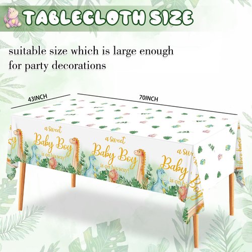 Dinosaur Baby Shower Decorations Tablecloth for Boy - Dino Baby Shower Party Supplies Disposable Waterproof Plastic Table Cover, Dinosaur Theme Baby Boy Table Cloth Decorations 3 Pack (43in x 70in)