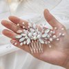 Asooll Pearl Bride Wedding Hair Comb Silver Rhinestone Bridal Hair Clips Opal Hairpiece Hair Accessories for Women and Girls