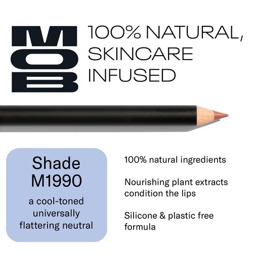 MOB Beauty Smooth Precision Waterproof Lip Liner M1990 Cool Tone Neutral – Long-Wearing, Glide-On Formula with 100% Natural Ingredients, Vegan and Cruelty-Free, Plastic-Free Formula and Packaging