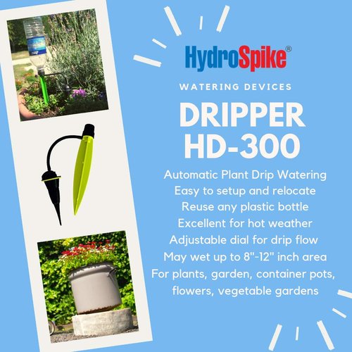 HydroSpike Dripper (3-Pack) Worry-Free Adjustable Drip Flow Watering Kit - Outdoor & Indoor, Irrigation Stakes for Plants Garden Pots & Containers, Uses Bottle, No Hose Devices Waterer System