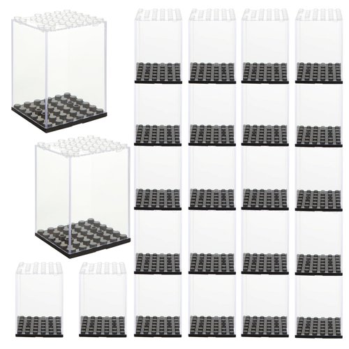 MUXHEL 24 Pcs Minifigure Display Case, Acrylic Small Action Figure Toys Storage Case, 2.7”×1.9”×1.9” Stackable Building Block Display Case for Minifigure, Action Figures