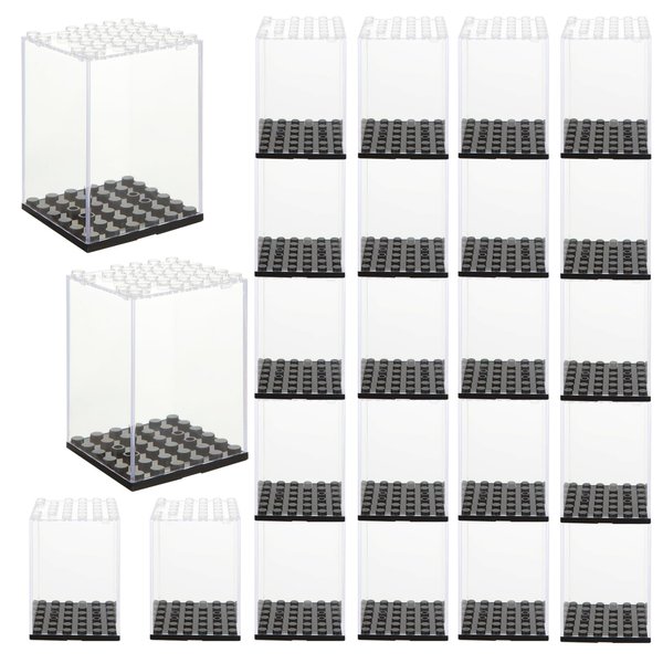 MUXHEL 24 Pcs Minifigure Display Case, Acrylic Small Action Figure Toys Storage Case, 2.7”×1.9”×1.9” Stackable Building Block Display Case for Minifigure, Action Figures