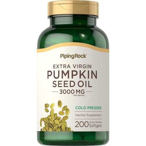 Piping Rock Pumpkin Seed Oil Capsules 3000mg | 200 Count | Cold Pressed Herbal Supplement | Extra Virgin | Non-GMO, Gluten Free