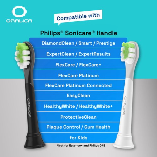 Oralica Compatible for Philips Sonicare W DiamondClean Replacement Toothbrush Heads HX6062 HX6063 HX6064, Whitening, Plaque Stain Removal with Medium Bristles and Tongue Cleaner Rubber, White, 10 Pack