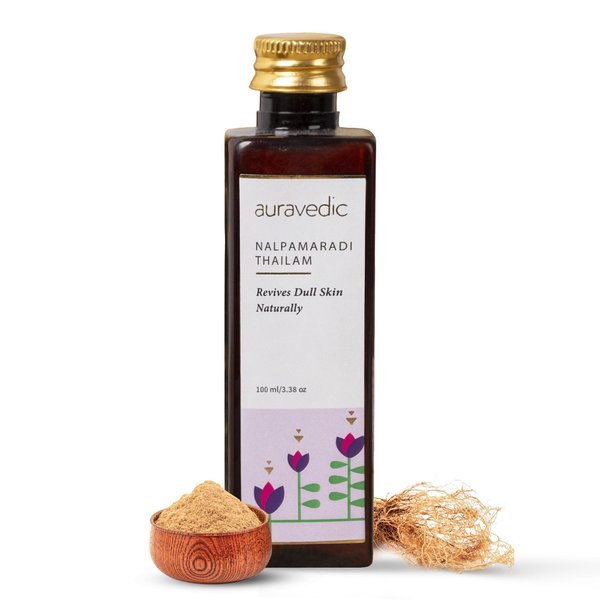 Auravedic Nalpamaradi Thailam Face Oil | Ayurvedic Massage Oil | Helps Revive Dull Skin & Reduce Facial Lines | Natural Moisturization with Vetiver & Sandalwood | 3.38 Fl Oz (100ml)