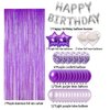 49pcs Purple Silver Birthday Decorations Party Supplies Set, Purple Balloons, Fringed Curtain and Silver 16inch Happy Brthday Banner for Birthday Party
