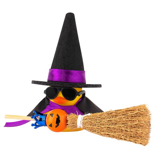 wonuu Halloween Rubber Duck Witch Duck Car Decorations Halloween Accessories Witch Hat Pumpkin Skull and Cloak, Pumpkin Broom