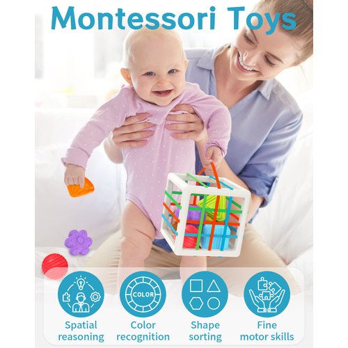 kecristv Montessori Toys for 1 Year Old Girls Boys, Baby Sorter Toys Learning Activity Cube, 1 Year Old Girl Boy Birthday Gifts, Baby Toys 6-12-18 Months, 6 Pcs Developmental Learning Toys