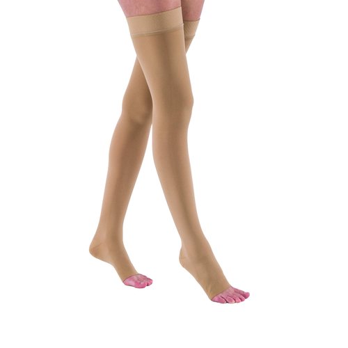 JOBST Relief Thigh High 15-20 mmHg Compression Stockings, Open Toe with Silicone Dot Band, Small, Beige