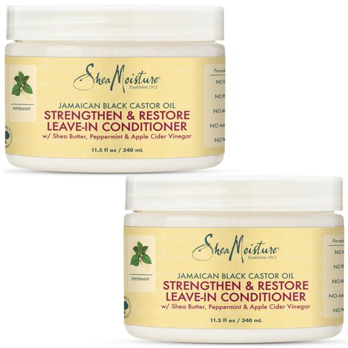 Shea Moisture Leave in Conditioner with Jamaican Black Castor Oil for Hair Growth, Strengthen & Restore, Vitamin E, Curly Hair Products Safe for use on Hair Color, Family Size, 11.5 Oz (Pack of 2)