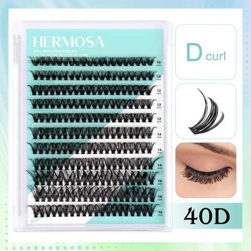 Hermosa Phoenix Pulse, Hermosa DIY Lash Extension Kit, 220 Pcs Lash Clusters Kit 30D+40D Individual Lashes 8-16mm for Natural Look, DIY Eyelashes at Home HM40D