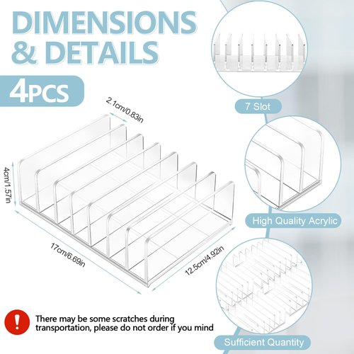 Geetery 4 Pcs Acrylic Cash Tray for Cash Stuffing Mail Sorter Organizer Desk Organizer for Sorting Mail Clear Envelope Organizer for Desk Cash Envelope Bill Business Card Eyeshadow Palette (7 Slot)