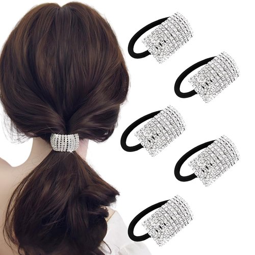 Xiwstar 5Pcs Women's Hair Bands Fashion Crystal Rhinestone Hair Ties Hairties Scrunchies Hair Accessories Ponytail Holder