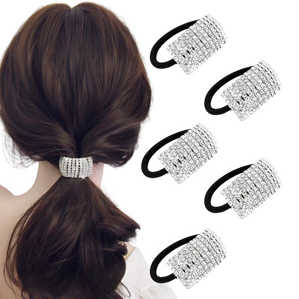 Xiwstar 5Pcs Women's Hair Bands Fashion Crystal Rhinestone Hair Ties Hairties Scrunchies Hair Accessories Ponytail Holder