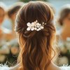 Unicra Gold Flower Hair Comb Crystal Bridal Wedding Hair Pieces Pearl Hair Accessories for Women and Brides