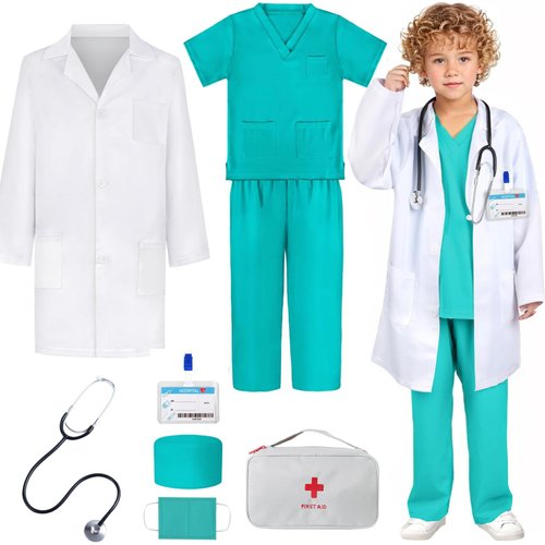 LISUNLI Doctor Costume for Kids Doctor Lab Coat for Kids Real Stethoscope, Halloween Doctor Lab Costumes for Kids 7-8 Years
