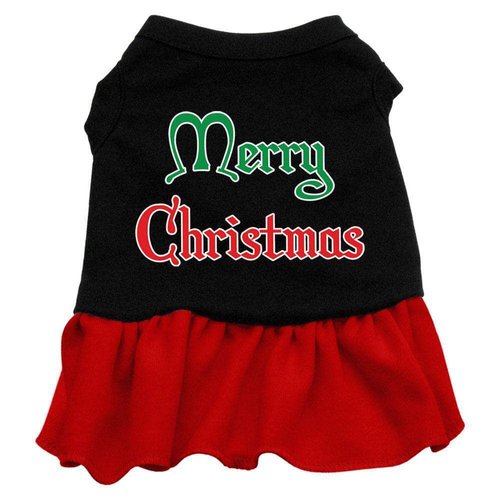 Christmas Pet Dog & Cat Dress Screen Printed, Merry Christmas Black W/Light Pink XL (14-20 lbs.)
