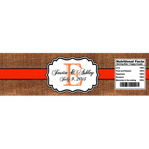 100 Burlap Tangerine Wedding Anniversary Engagement Party Water Bottle Labels 8"x2"