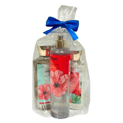 Bath & Body Works POPPY 3pc bundle - Shower Gel, Mist, Lotion Gift set with a Blue Bow for Holidays & Gifts - Full Size