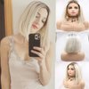 Sylvia Wig 14" Platinum Blonde Ombre Bob Hairstyle Synthetic Lace Front Bob Wigs Brown Roots Short Straight Wigs Heat Resistant Fiber Hair for Woman…